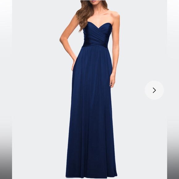 La Femme Navy Blue Ruched Bodice Surplice Formal Gown Bridesmaid Dress Size 10 - Picture 8 of 9